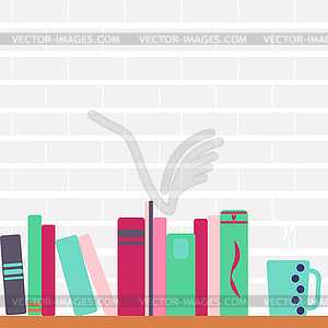 Pile of books and tea - vector image