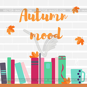 Autumn mood leaves cup and book - color vector clipart