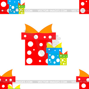 Seamless pattern. Gift boxes red blue green - vector clipart