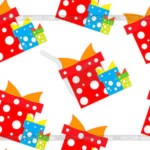 Seamless pattern. Gift boxes red blue green - vector clip art