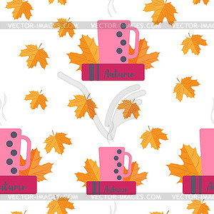 Seamless pattern. Autumn yellow leaves and books - vector clipart / vector image