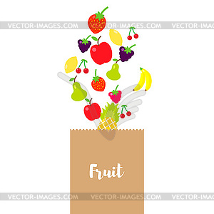 Multicolored fruits are poured into craft package - vector clipart / vector image