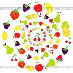 Multicolored fruits in style of flat are collected - vector image