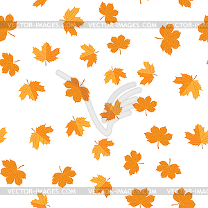 Бесшовный фон из осенних желтых листьев случайным образом - иллюстрация в векторном формате