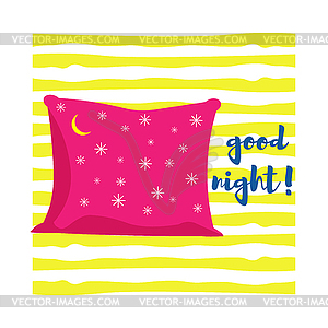 Pink pillow with stars and moon. Background of - vector clipart