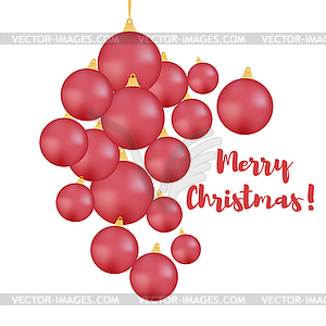 Set of red balls on Christmas tree. Merry Christmas - vector clipart