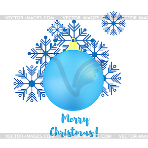 Set of Christmas blue ball and snowflakes. Merry - vector image