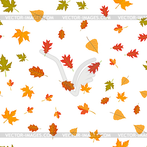 Seamless pattern of autumn yellow leaves randomly - color vector clipart