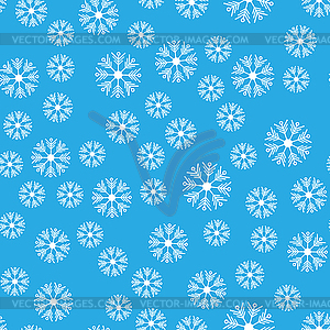 Бесшовный узор. Белые снежинки на синем - цветной векторный клипарт