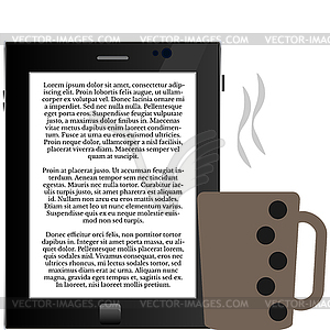 Reading e-book with cup of coffee E-reading, coffee - vector image