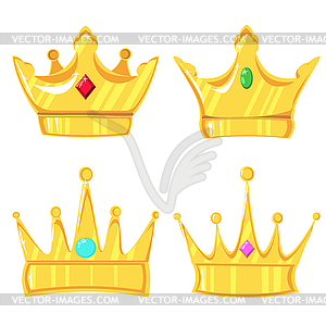 Set of 4 golden crowns with precious stone - vector clip art