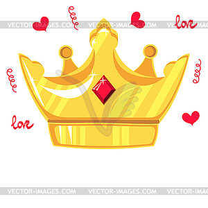 Gold crown with precious stone - vector clipart