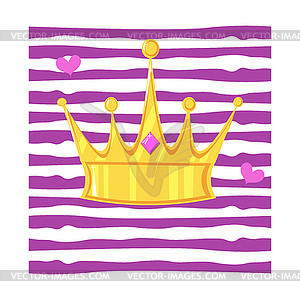 Gold crown with precious stone On plate of strips - vector image