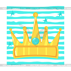 Gold crown with precious stone On plate of strips - vector EPS clipart
