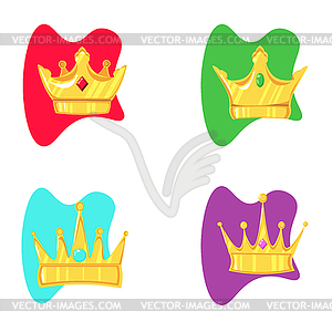 Set of 4 gold crowns with precious stone - vector image