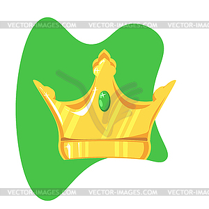 Gold crown with precious stone On color plate - vector image