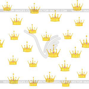 Бесшовный золотой узор короны с драгоценными камнями белый - векторный эскиз