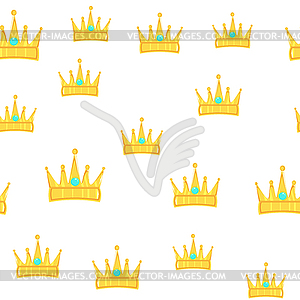 Seamless golden crown pattern with gems white - vector image