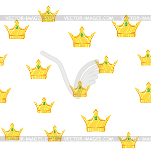 Бесшовный золотой узор короны с драгоценными камнями белый - векторный клипарт