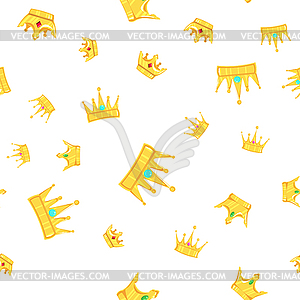 Seamless golden crown pattern with gems white - vector clip art