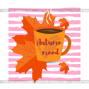 Cup of coffee or tea and autumn leaves. - vector clip art