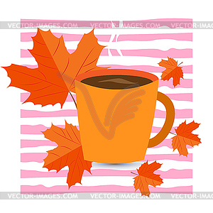 Cup of coffee or tea and autumn leaves. - vector image