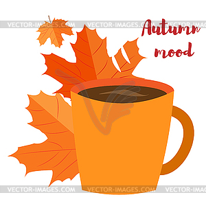 Чашка кофе или чая и осенние листья. - изображение в формате EPS