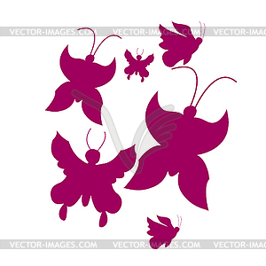 Silhouettes of pink butterflies. Chaotic - vector image