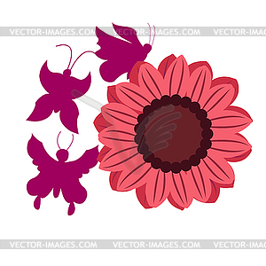 Silhouettes of pink butterflies. Chaotic - vector image