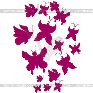 Silhouettes of pink butterflies. Chaotic - vector clipart