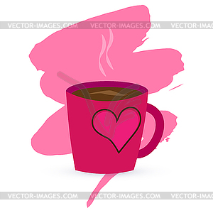 Purple cup with coffee or tea and heart. on blot - vector clipart
