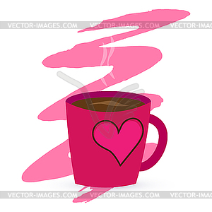 Purple cup with coffee or tea and heart. on blot - vector EPS clipart