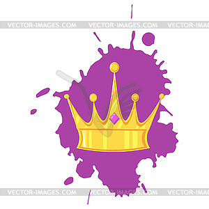 Gold crown with precious stone On color plate - stock vector clipart