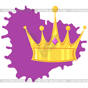 Gold crown with precious stone On color plate - vector clipart