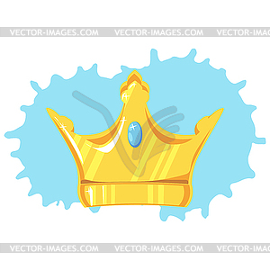 Gold crown with precious stone On color plate - vector image