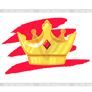 Золотая корона с драгоценным камнем На цветной табличке - векторный клипарт