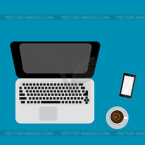 Ноутбук и планшет на цветном фоне - векторизованное изображение клипарта