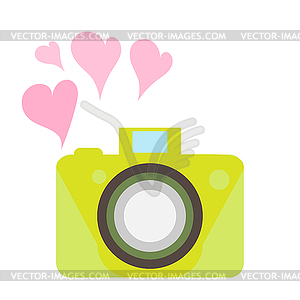 Old-fashioned color camera. Flat style. . hearts - vector image