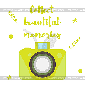 Old-fashioned color camera. Flat style. - vector image