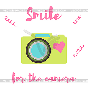 Old-fashioned color camera. Flat style - vector clipart