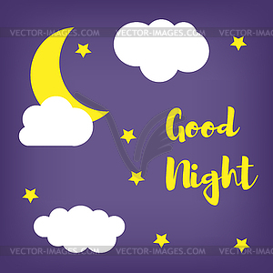 Good night. Moon and clouds on blue background - vector image