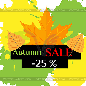 Autumn sale with yellow leaves on colored abstract - vector image