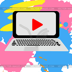  Open laptop on colored abstract spots - vector image