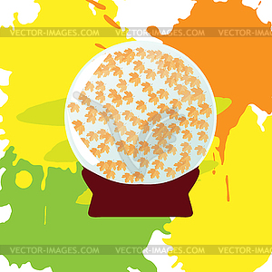 Glass ball with falling leaves on an colored - vector clipart