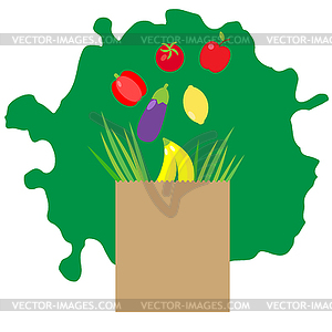 Paper package with fresh healthy produce. Organic - vector image