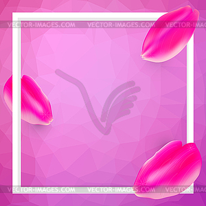 Frame and petals on pink polygonal art background. - color vector clipart