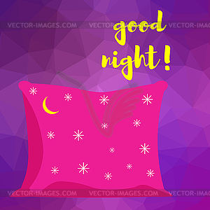 Pink pillow with stars and moon. Background - vector clipart