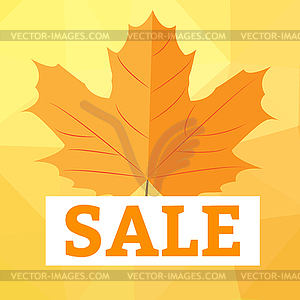 Autumn sale with yellow leaves on colored abstract - vector image