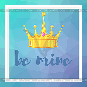 Frame and crown on pink polygonal art background. - vector image