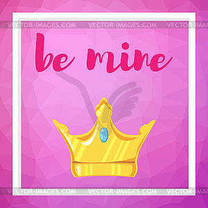 Frame and crown on pink polygonal art background. - vector clipart